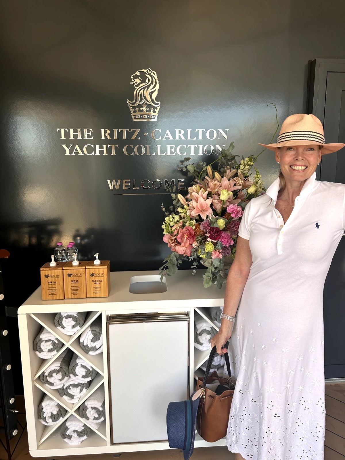 Annissa Krueger being welcomed aboard The Ritz-Carlton Yacht Collection